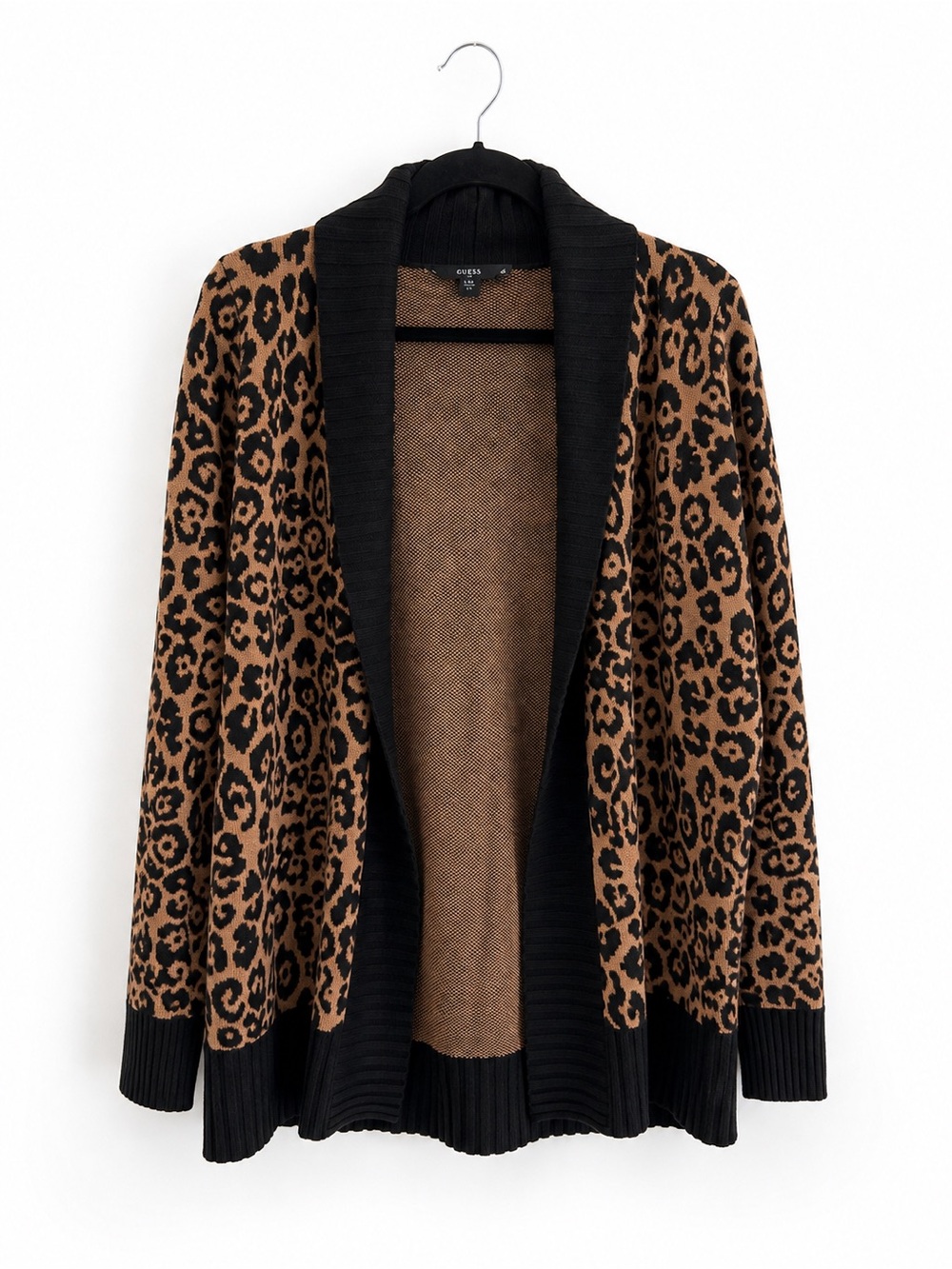 GUESS Leopard Print Open Front Cardigan Size L